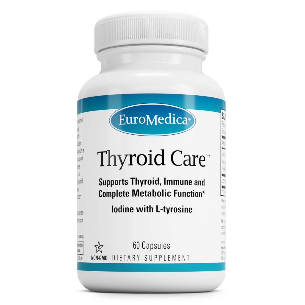 EuroMedica Tiroidal Care - Immune Health & Energy Support Formula - Supliment nutritional cu iod pentru Asistenta Sanatatii tiroide - Suplimentul de Wellness cu L-Tyrosine - 60 Capsule