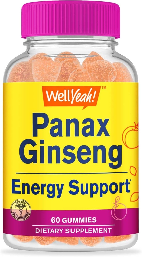 Ei bine, Panax Ginseng Gummies - 96mg de extract de rădăcină Panax Ginseng per servire - non-GMO, arome naturale, Vegan, Gluten-Free, Nut-Free - 60 Conte