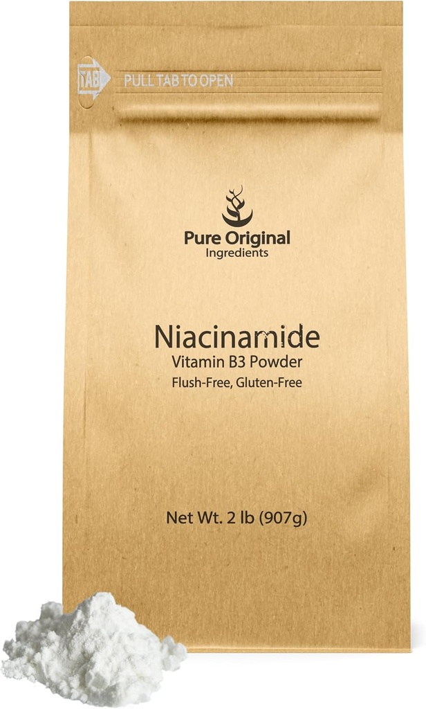 INGREDIENŢI ORIGINI AI PUREI Niacinamidă (2 lb) Pulbere de vitamina B3 fără culoare, Supliment alimentar