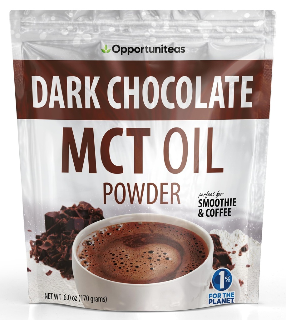 Opportunities MCT Oil Powder, Keto Creamer for Coffee, Drinks & Smoothies, Low Carb Keto Friendly, Boost Energy & Mental Focus, Supliment pentru Ketogenic Diet, Gluten Free & Non-GMO, Dark Chocolate 6 oz