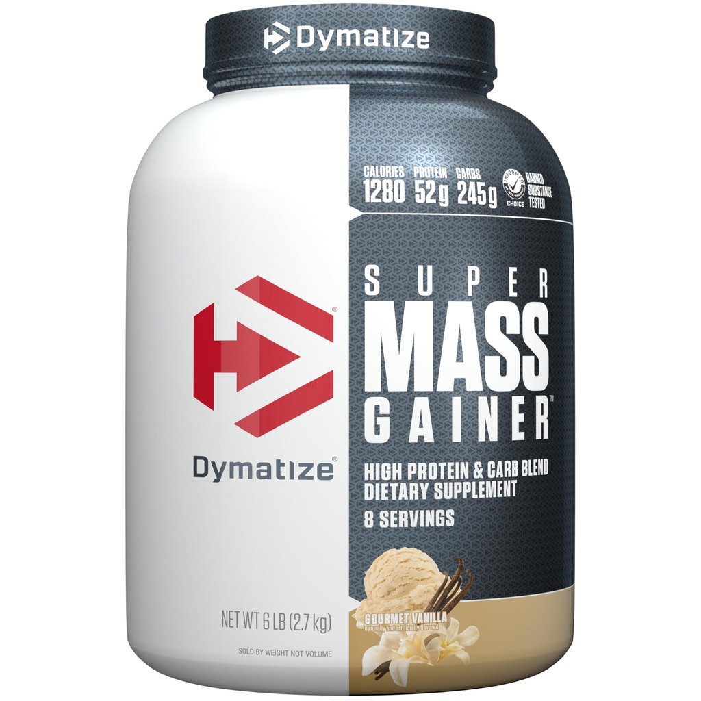 Dymatize Super Mass Gainer Proteine pulbere, Gourmet Vanilla, 52g Proteina, 1g Creatina, 1280 Calorii, 10.7g BCAAs, 245g carbohidrati, Conține Whey Pulbere de proteine, Izolat, și Casein (8 Servings)