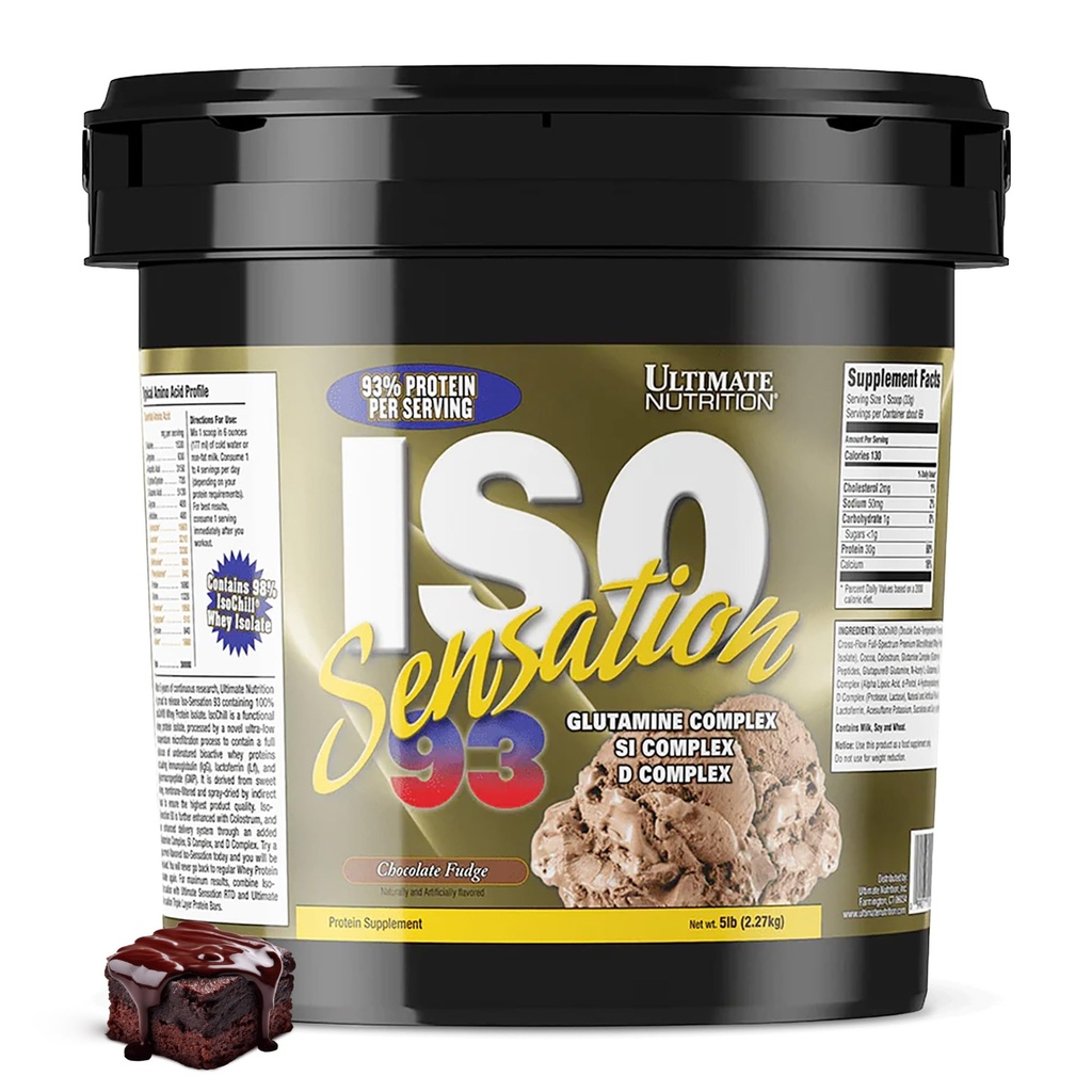Ultimate Nutrition Iso Sensation 93 with Glutamina, Whey Proteine Izolate Powder, 30 Grams of Proteine, Low Carb Proteine Shakes, Keto Friendly, 5 Pounds, Chocolate Fudge Flavoued