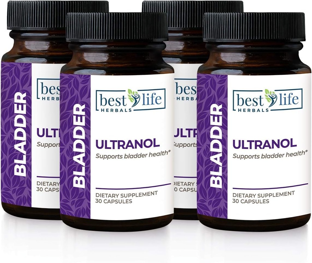 Ultranol Total Bladder de sprijin - Natural Cranberry Supliment pentru sanatatea urinara, Controlul vezicii urinare hiperactive, Incontinenta - Reduce scurgeri si urgenta - 4 sticle - 120 capsule