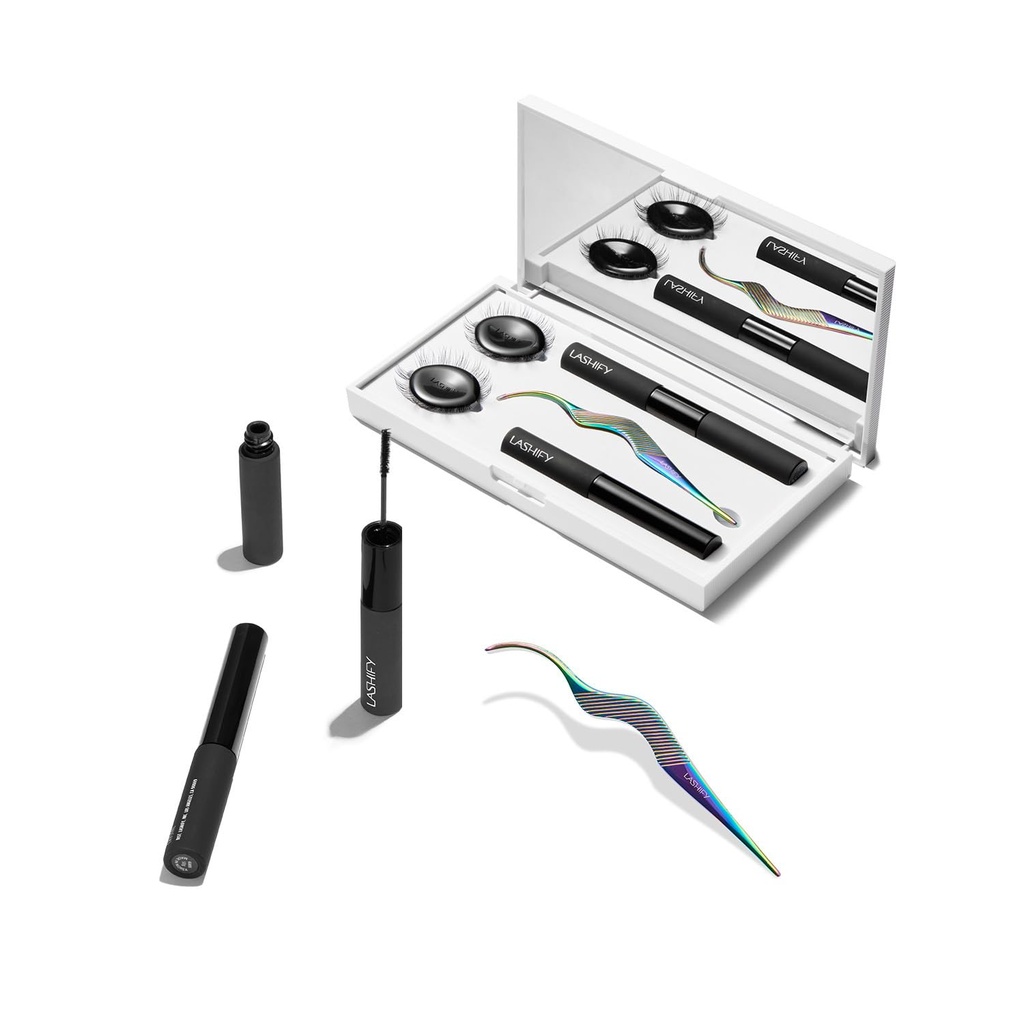 Kit de control Lashify - set complet de starter de ochi DIY Lash - Amplifica Gossamer negru 10mm, 12mm, alb de călătorie caz, Petite Wand