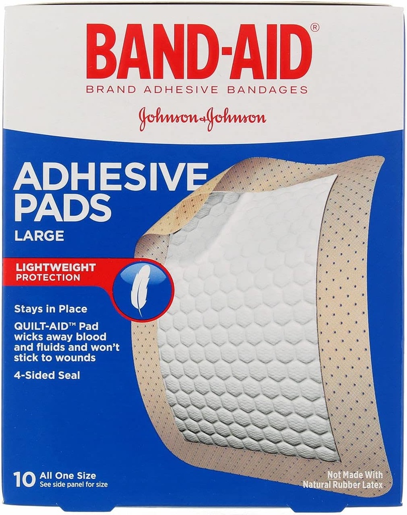 Band-Aid Brand Tru-Stai Pad-uri adezive, Bandaje sterile mari pentru îngrijirea și protecția rănilor, dimensiune mare, 10 ct (Pachet de 4)