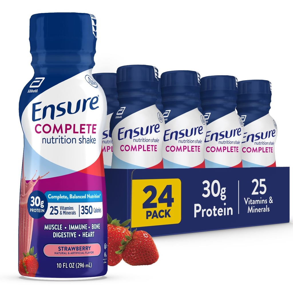 Asiguraţi-vă complet de căpşuni de nutriţie Shake, complet, echilibru de masă de înlocuire, gata de băut, 30g proteine, 25 vitamine şi minerale, 10 fl oz de 24 ambalaj