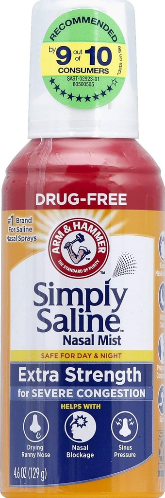 Pur și simplu salină adult Nasal Mist, Alergie & Sinus Relief, extra Putere, 4.6 Fl Oz, Multi Culoare