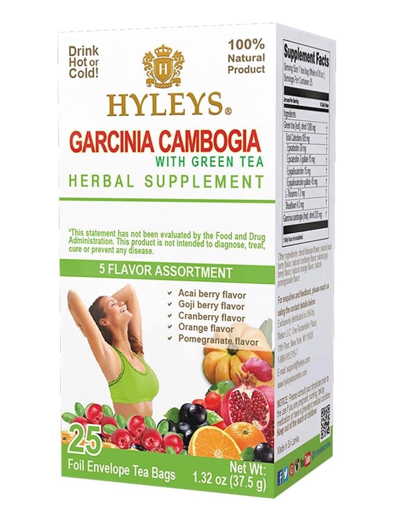 HYLEYS Ceai Garcinia Cambogia ceai verde 5 arome Asortare - 25 Tea Bags (12 ambalaj - 300 Tea Bags Total)