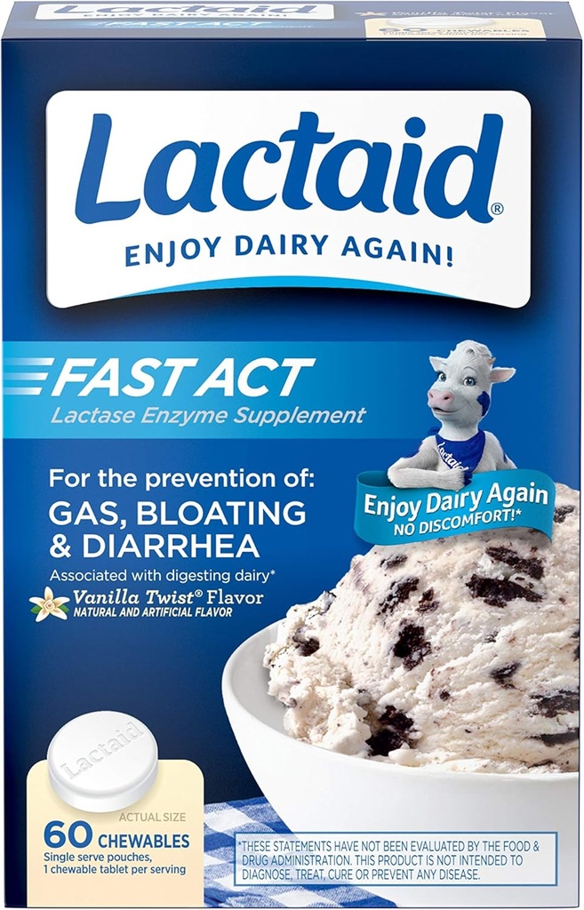 Act rapid Lactaid Lactoză Intolerabile cu enzime lactase, Vanilie, 60 Conte