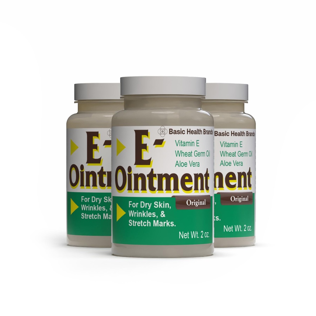 Organice de bază - Branduri de bază - Vitamina E Ointment - 2 oz - Îmbunătățirea umezelii - Poate ajuta la reducerea aspectului de cicatrici, marci de întindere, linii fine și riduri - pachet de 3