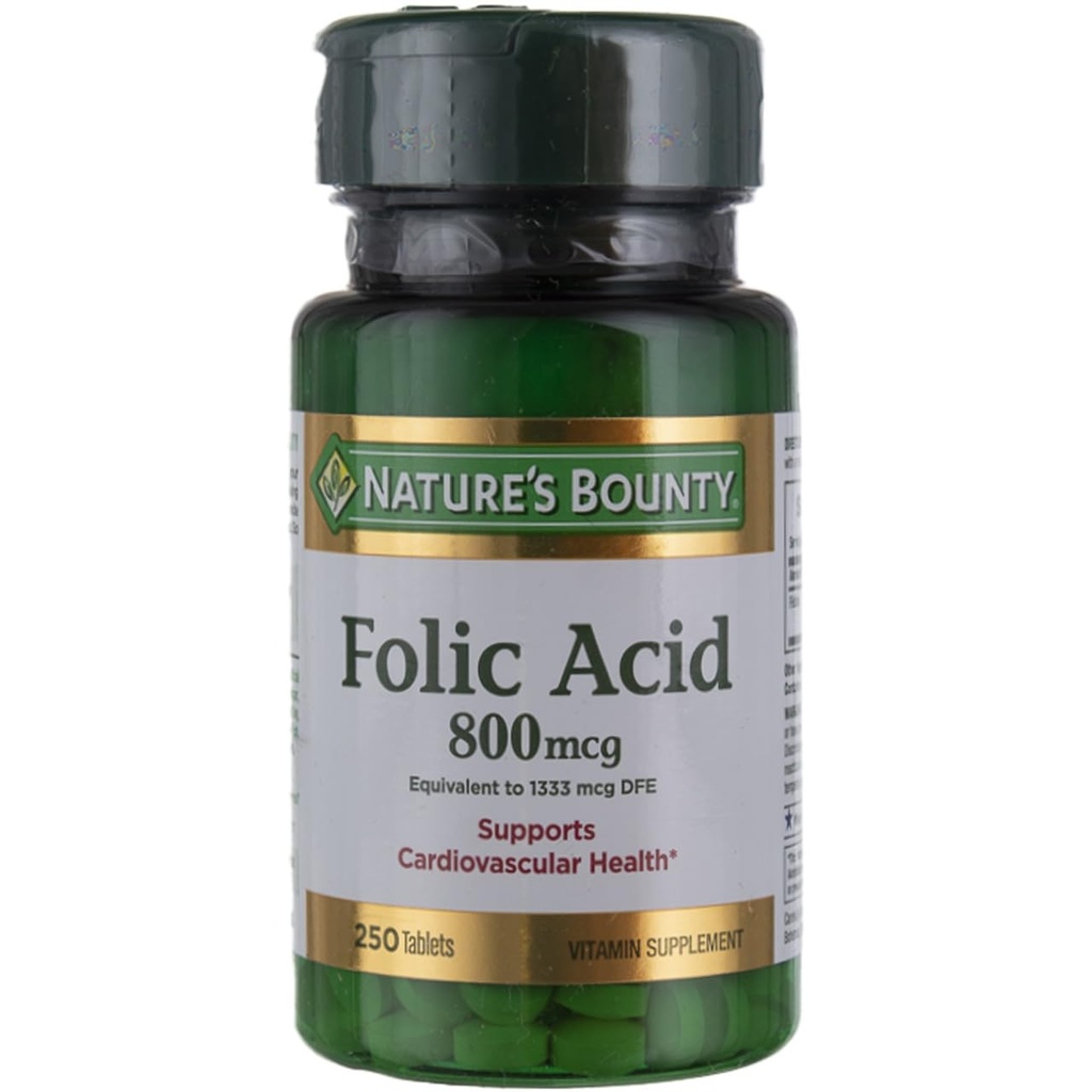Suplimentul de acid folic bounty al naturii, sprijină sănătatea cardiovasculară, 800mcg, multi, fără arome 750 Count, pachet de 3