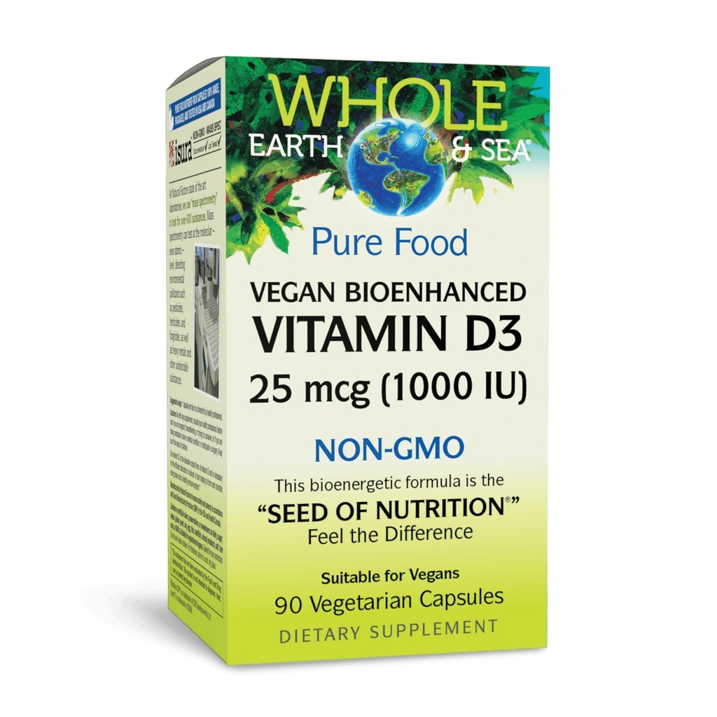 Factori naturali Întreaga Earth & Sea Vitamina D3 - Supliment alimentar susține oase și articulații puternice - SIDA Absorbție de calciu - Vegan & Non-GMO - 90 Capsule vegetariene (90 Servings)