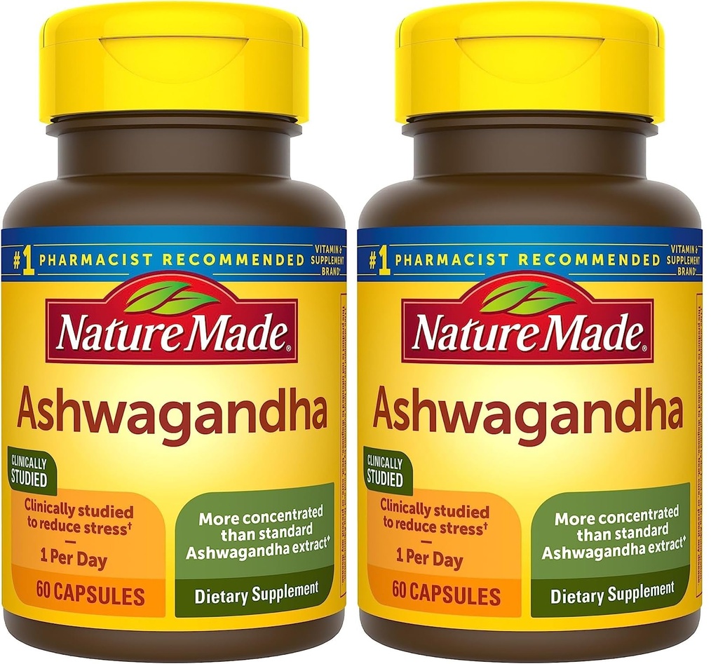 Natura a produs capsule Ashwagandha 125mg pentru suport de stres, 60 capsule, 60 zile de aprovizionare (pachet de 2)