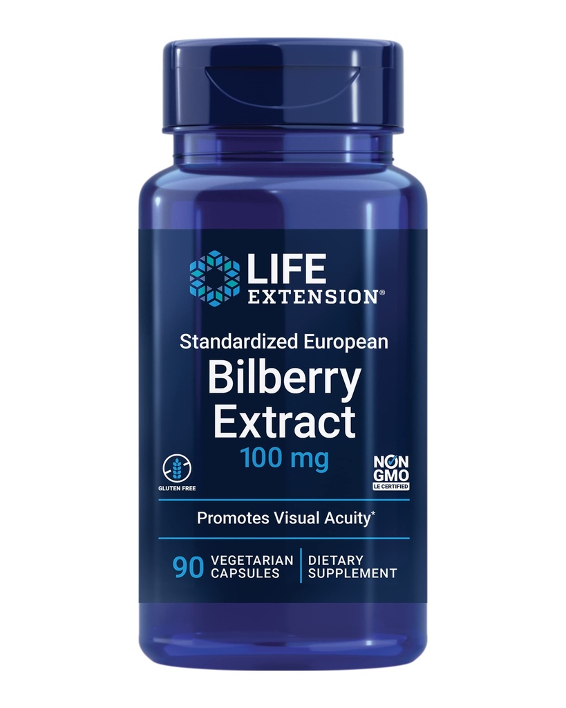 Extensie de viata Extract de bilberry european standardizate, 100 mg, MirtoSelect® Vaccinium myrtillus, Eye Health, Circulation, Lubrication, Gluten-Free, Non-GMO, Vegetarian, 90 capsule