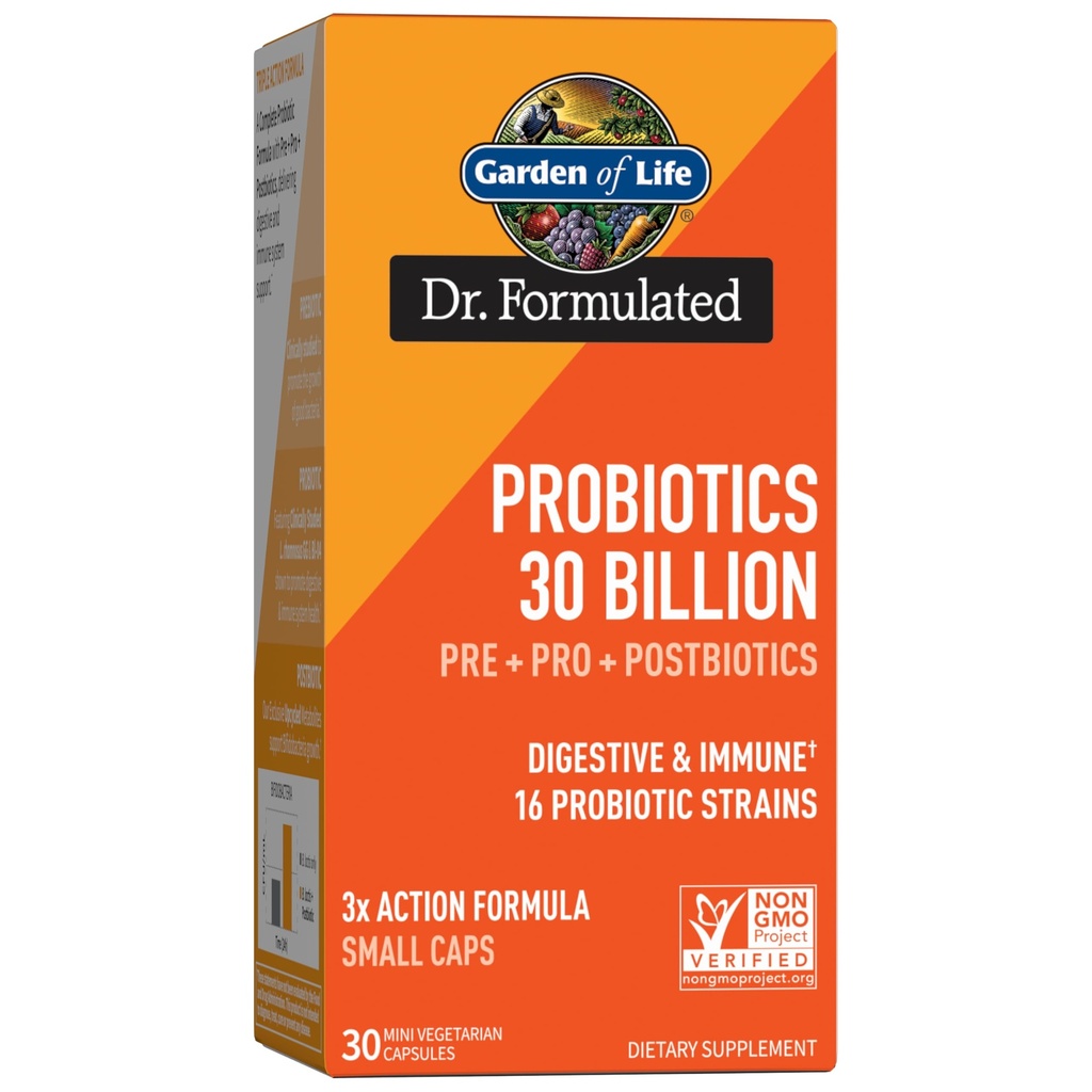 Gradina de viata Dr Probiotice Formulate 30 Miliarde CFU Pre + Pro + Postbiotice pentru barbati si femei Digestive si Suport Imun, Cartof, Acacia, Metaboliti postbiotici, 30 Mini Capsule vegetariene