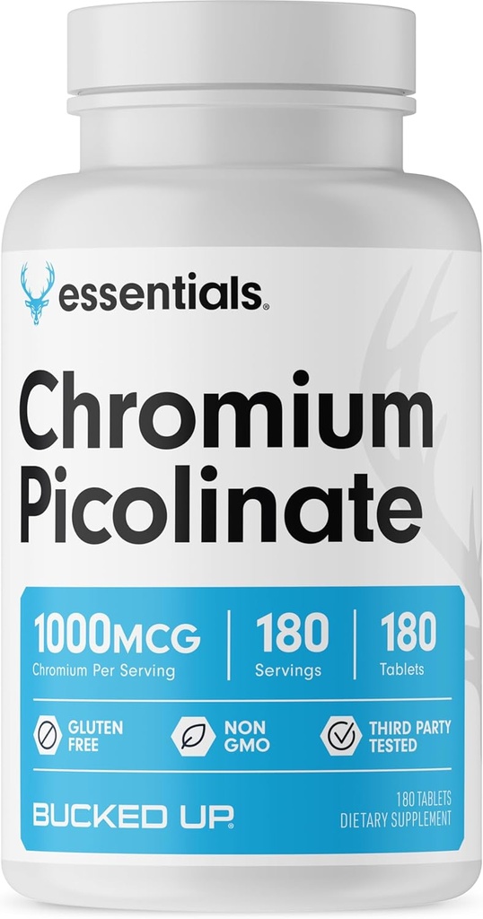 Picolinat de crom Bucked Up 1000mcg Per Serving, Essentials Bucked (180 Servings, 180 Tablets)