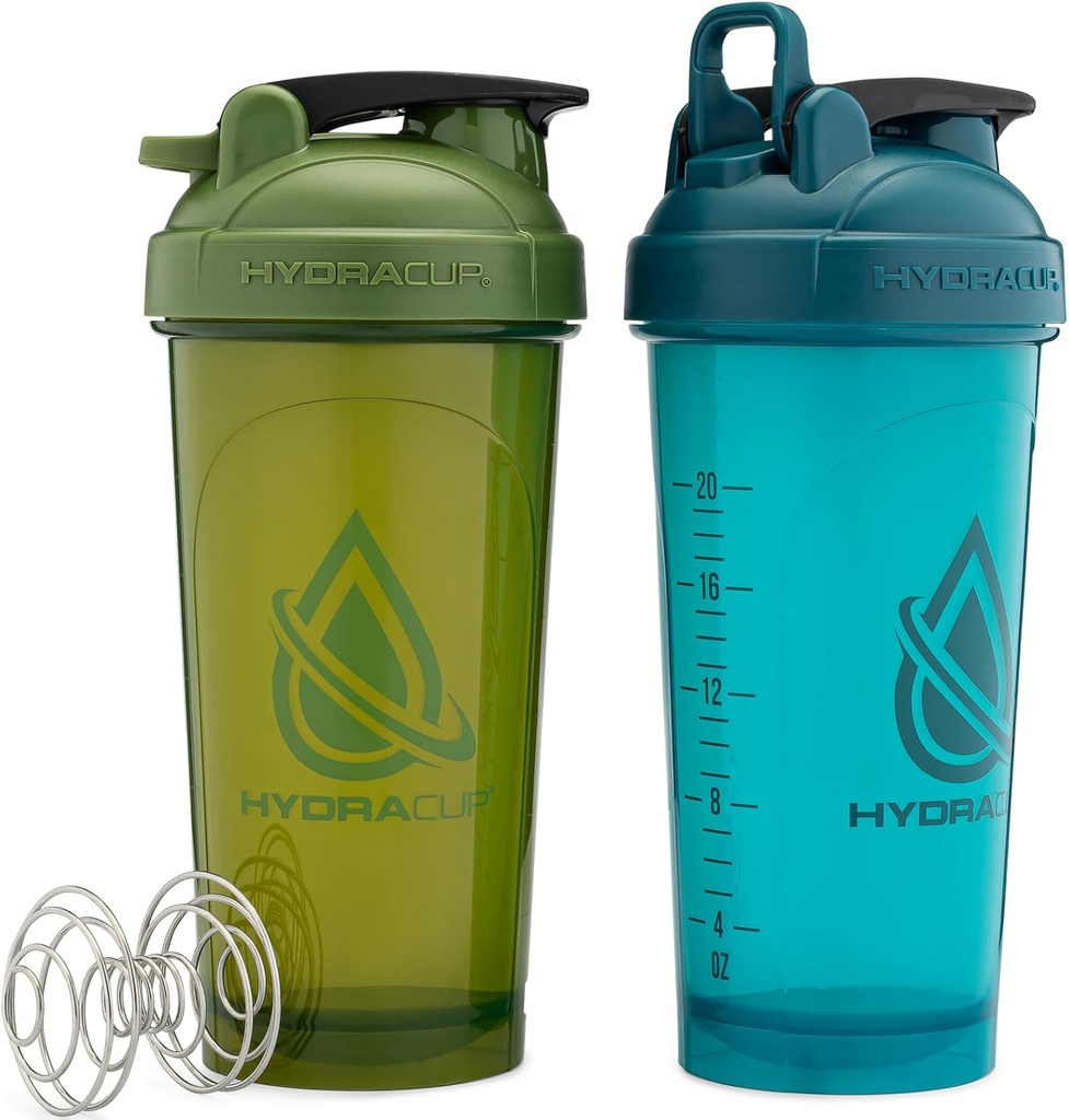 Cupa Hydra ProFlow [2 Pack] 28 oz Sticle Shaker pentru Shakes Proteine, Cupe Shaker cu bile Blender Whisk, Shaker Bottle cu mâner, Travel To Go, BPA gratuit (Green & Blue, 2 Pack)