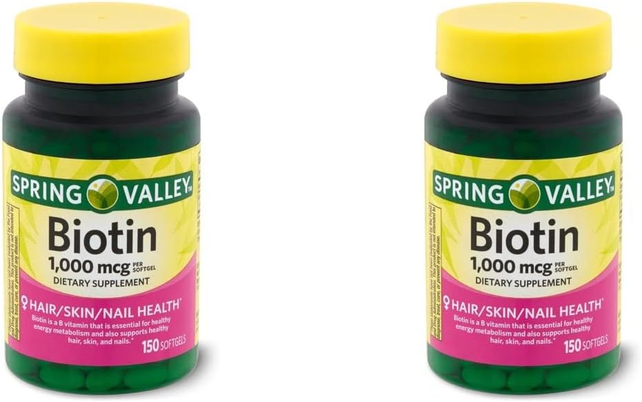 Spring Health Spring Valley Biotin 1000 Mcg 300 (2x150) Softgels for Healthy Skin, Hair and Nails + Your Vitamin Guide ©