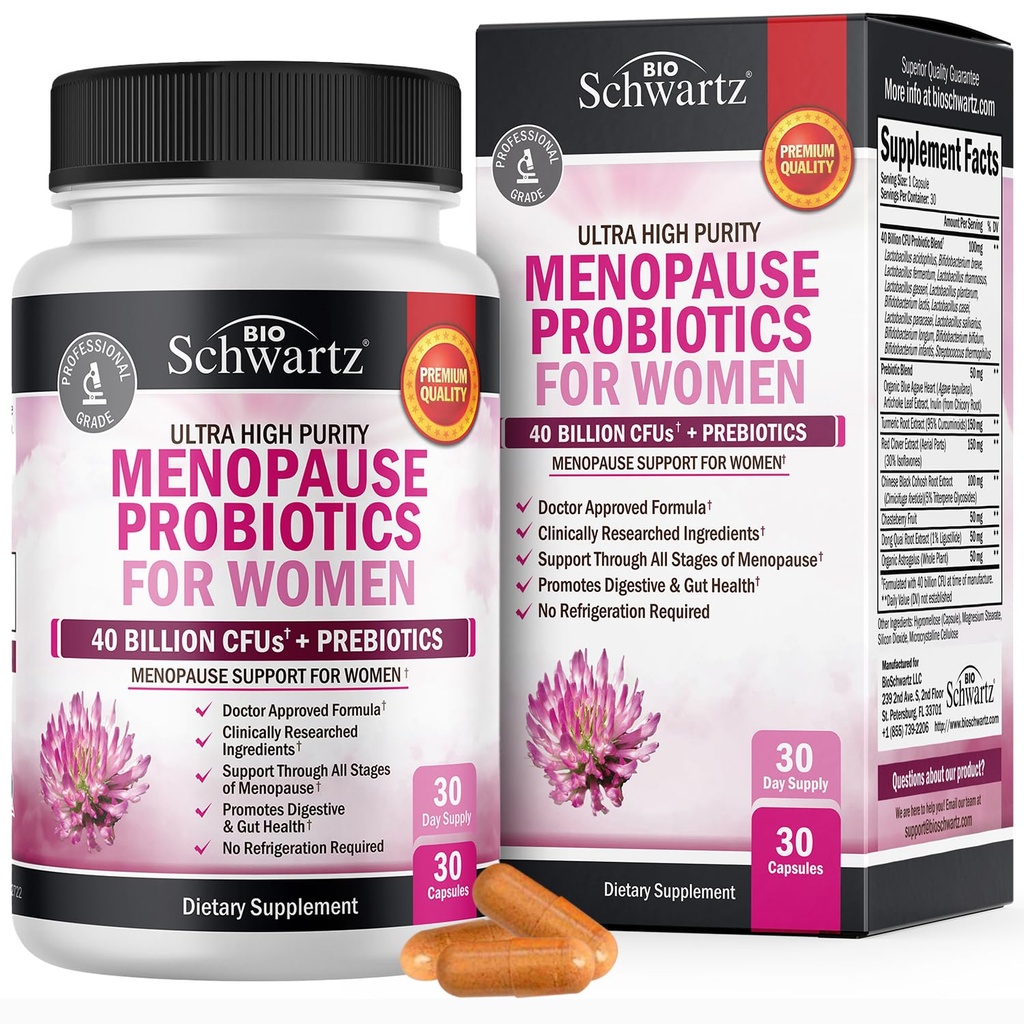 Menopauza Suplimente pentru femei - 40 Miliarde CFU Menopause Probiotice pentru femei - Suport pentru Flash-uri fierbinți Swings noapte și echilibru - non-GMO, 30 capsule Easy-Înghițire, 30 Servings