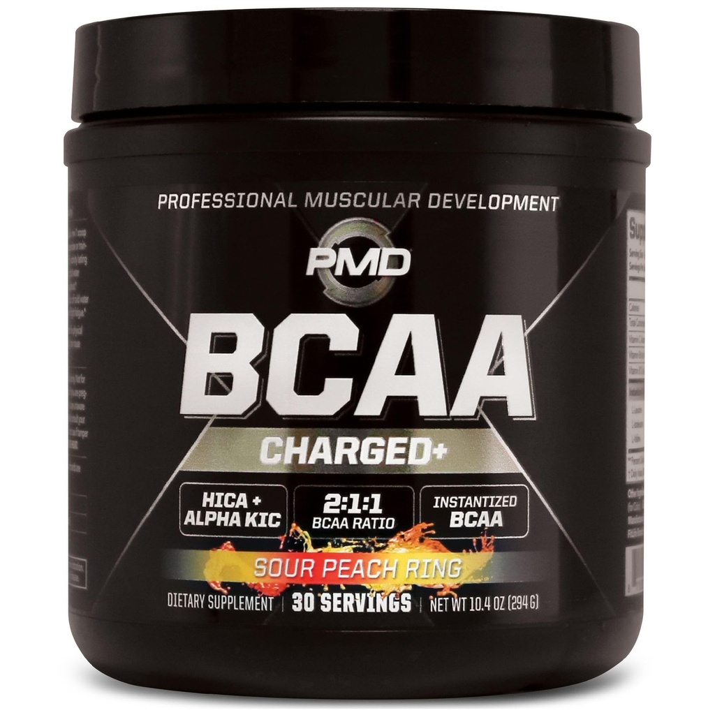PMD Sports BCAA încărcat delicious Amino Acid Drink Mix pentru performanță și recuperare - Creșterea funcției musculare pentru antrenament și energie zilnică - Suna Peach Ring (30 Servings)