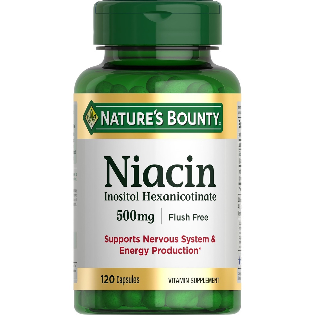 Nature's Bounty Niacin 500mg Flush Free, Cellular Energy Support, Susţine sistemul nervos de sănătate, 120 capsule
