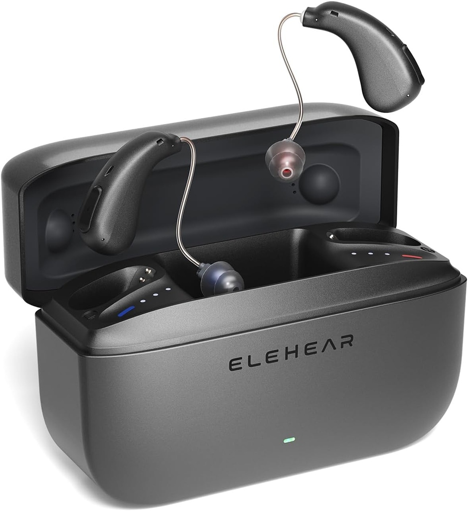Alpha Audiere SIDA, AI Zgomot Anulare Ajutoare auditive OTC pentru Seniori & Adulți, Super Clear Sound, Battery Long-Lasting Ajutoare auditive operaționale reîncărcabile, 4 Moduri, Metallic Dark Grey