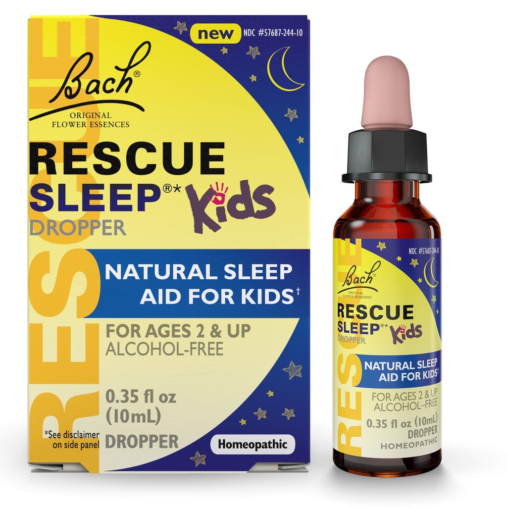Bach RESCUE SLEEP Kids Dropper 10mL, Natural Sleep & Stres Ajutor, Homeopatic Flower Essence, Free of Melatonin, Sugar & Gluten, Kid-Friendly, non-alcool Formula