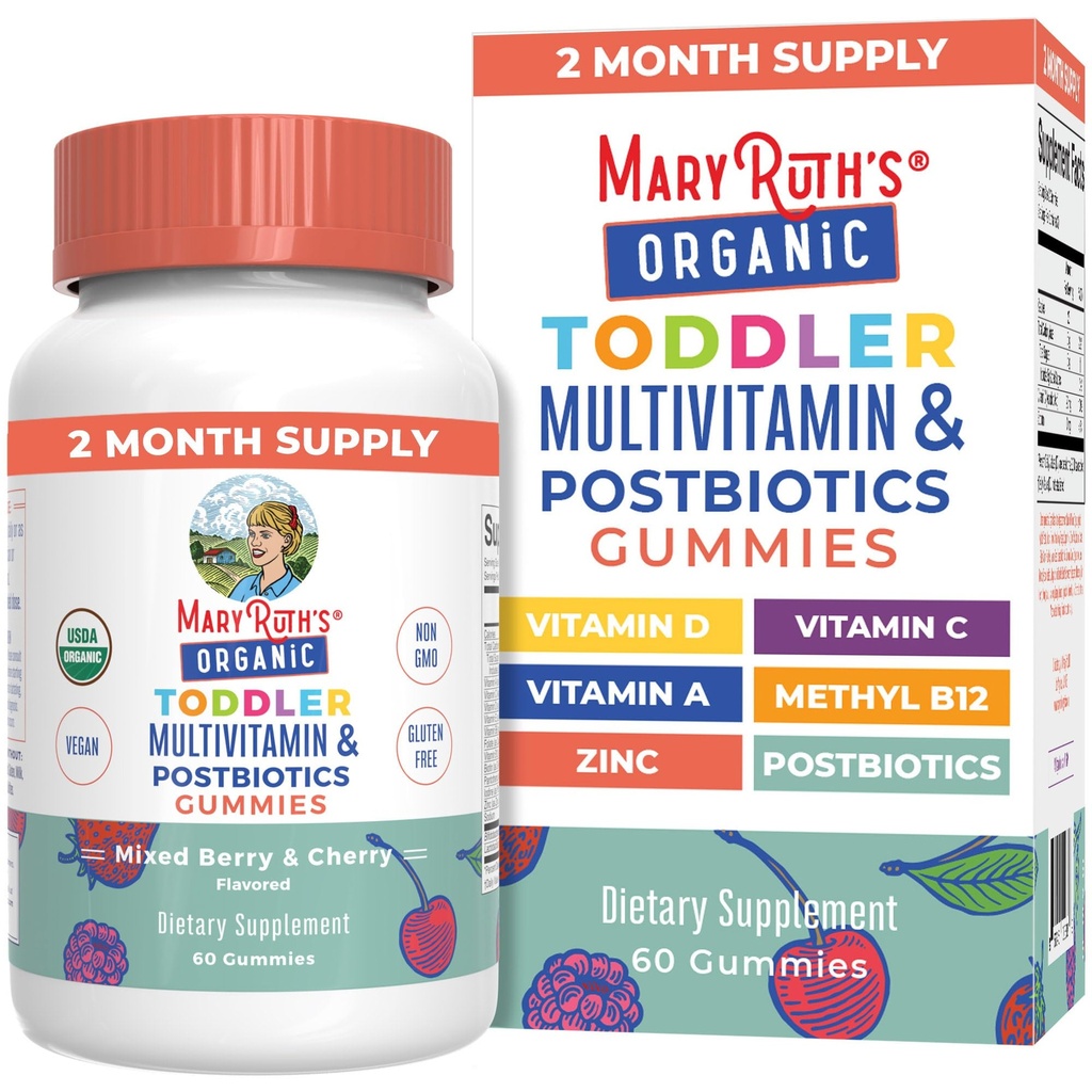MaryRuth Organics Toddler Multivitamine Gummies + Postbiotice 