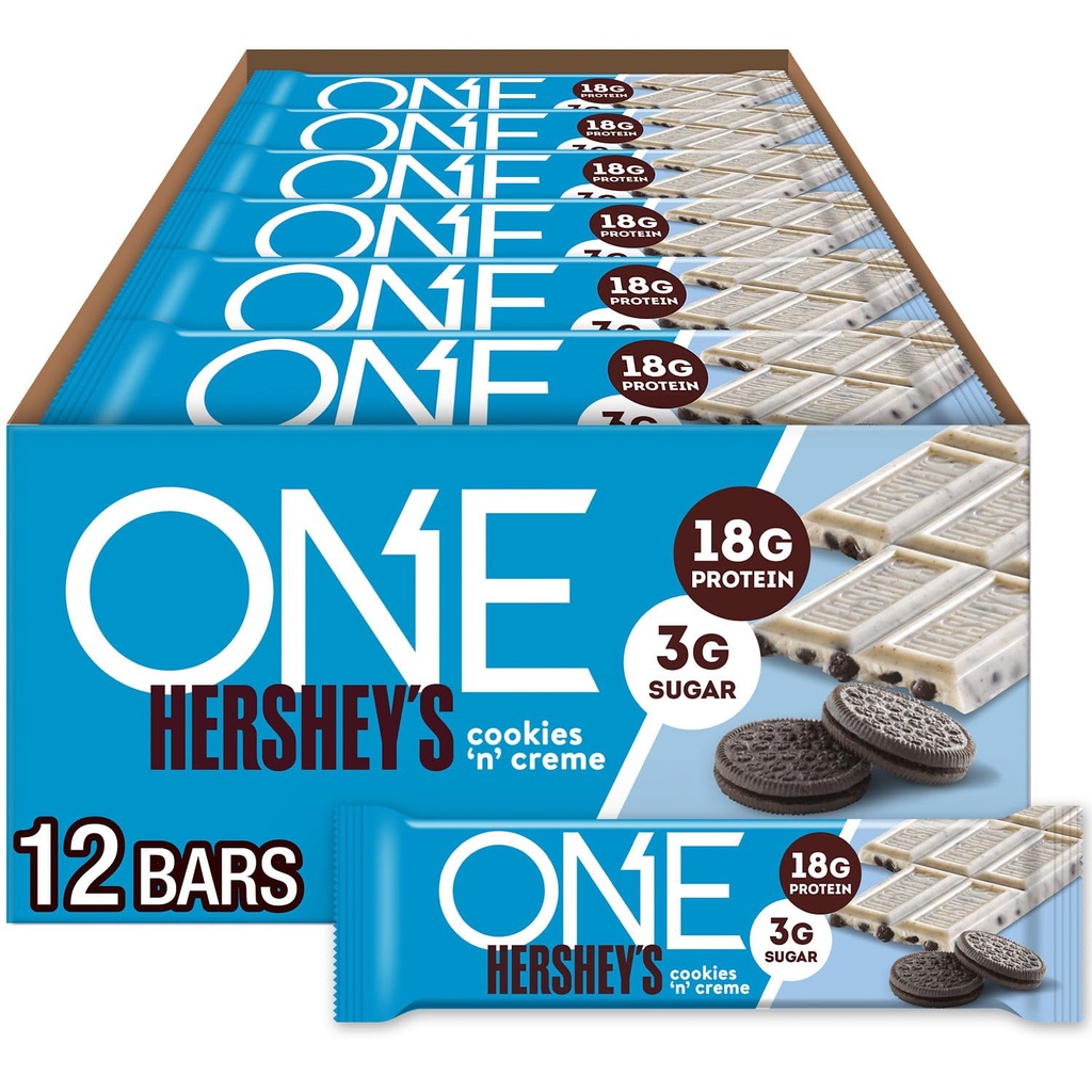 One Proteine Bars, Hershey's Cookies 'n' Creme, Gluten Free with 18g Proteine şi 3g Sugar, Cămînţă Staples, 2,12 oz (12 Conte)