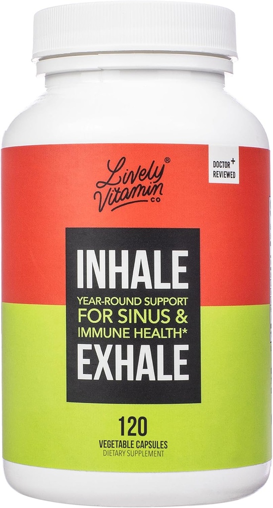 Lively VITAMIN CO. Inhala Expira - Ajuta alergii calme - Itchy Watery Eyes - Alergia Symptom Relief - Congestia nazala - respiratie clara - Răspuns alergic - Tuse - Strănut - 120 capsule