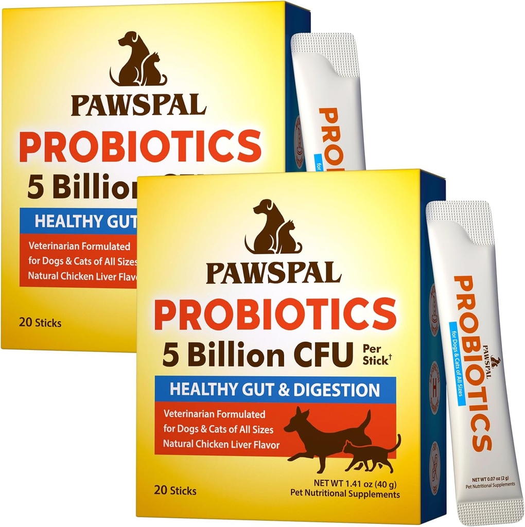 Probiotice pentru câini și pisici, 5 miliarde CFU, veterinarian Formulat, Digestive & Immune Health, Echilibrul Flora Gut, toate praf natural probiotic, aroma de ficat de pui, 40 Sticks