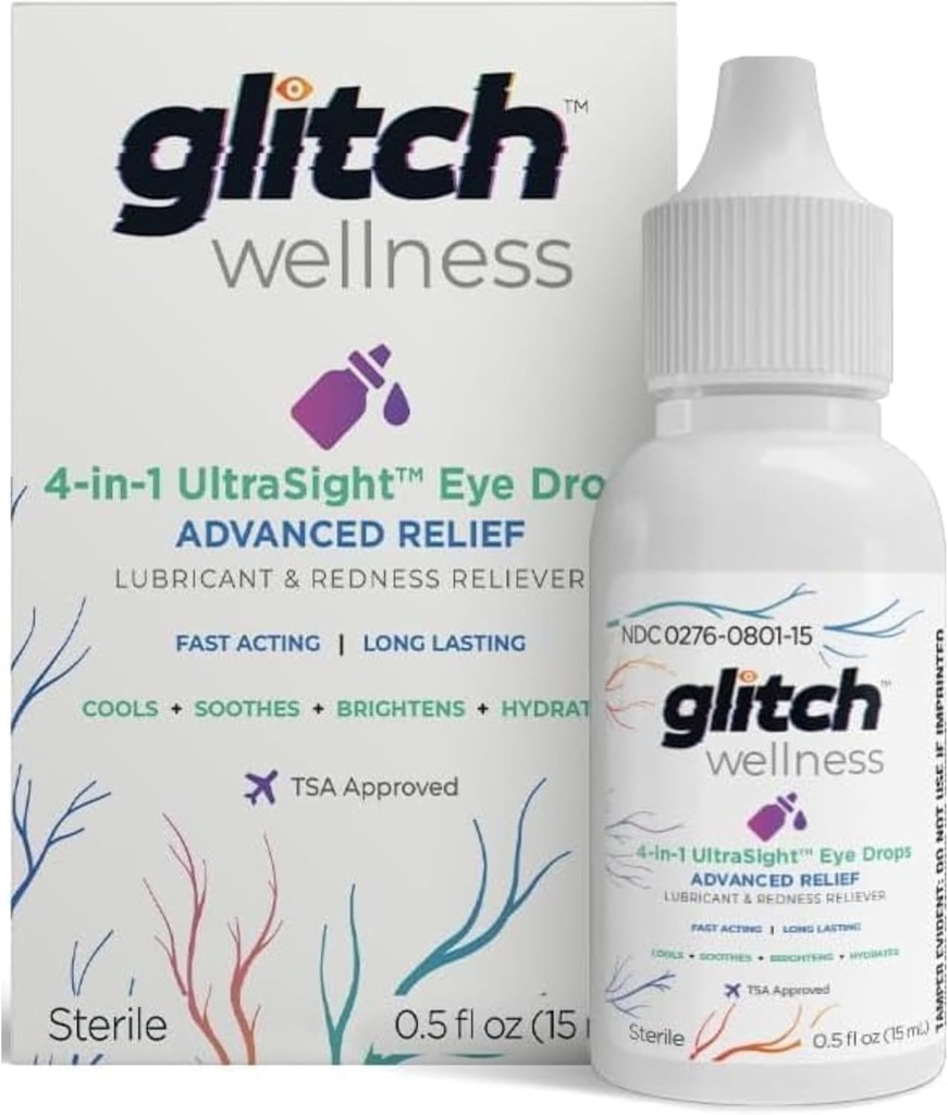 Glisture UltraSight ochi picături pentru ochi uscat 15mL - 4 în 1 Relief avansat picături ochi uscat - toată ziua confort cu hidratare, strălucire, răcire - Soothes Iritație și uscare eficient - 0,5 Fl Oz