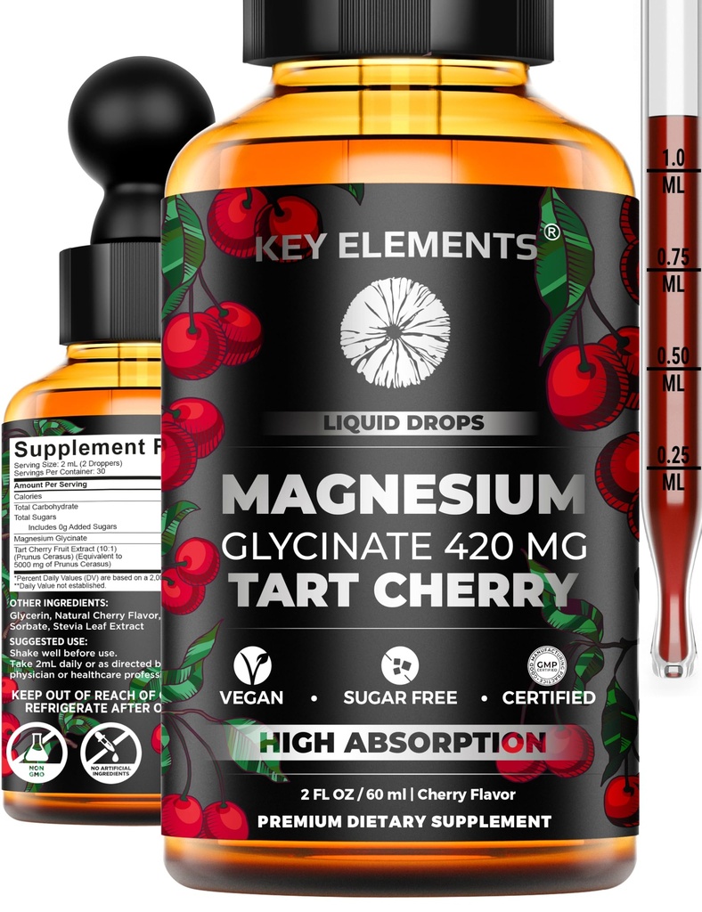 Glicinat de magneziu lichid 420 Mg cu extract de cireșe Tart naturale 