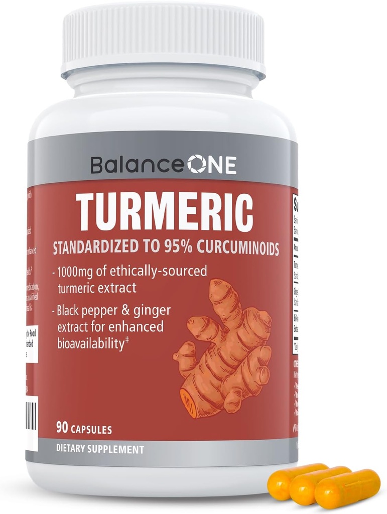 Echilibrul ONE Extract Turmeric 1000 mg cu puterea maxima 95% Curcuminoide - Curcumina turmerica Suplimentul pentru comfort comun si suport antioxidant - extract de ghimbir si bioPerina - 1 luna de aprovizionare