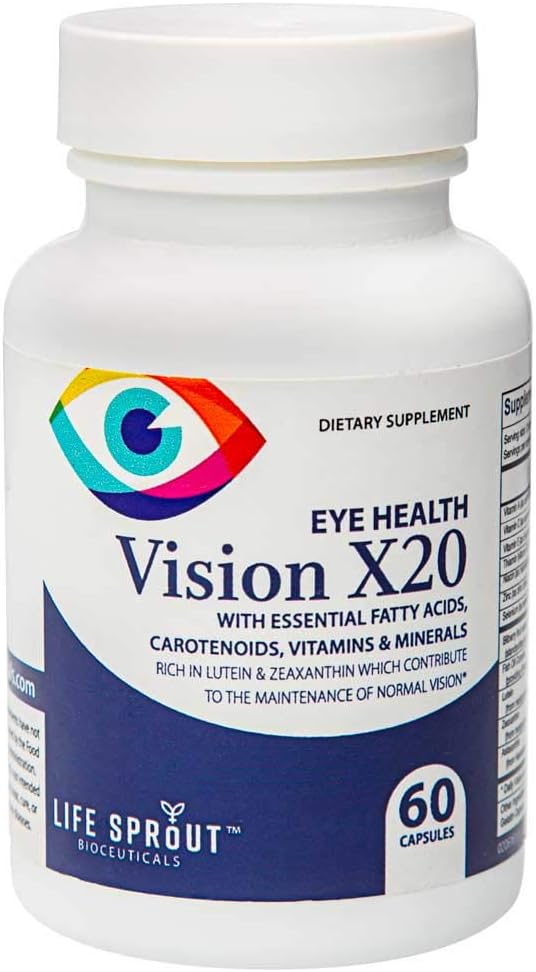 Viziune X20 cu luteina, Beta-Caroten, L-Glutatione, Bilberry și Niacin pentru suport de vedere, Sănătatea Ochilor Globali