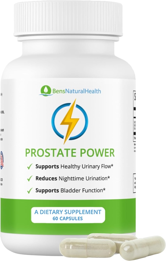 Ben's Natural Health Prostate Power Supplement, High-Forngth Prostate Support with Saw Palmetto, Rye Flower Pollen, & Boron Glicină Complex, 60 Capsule
