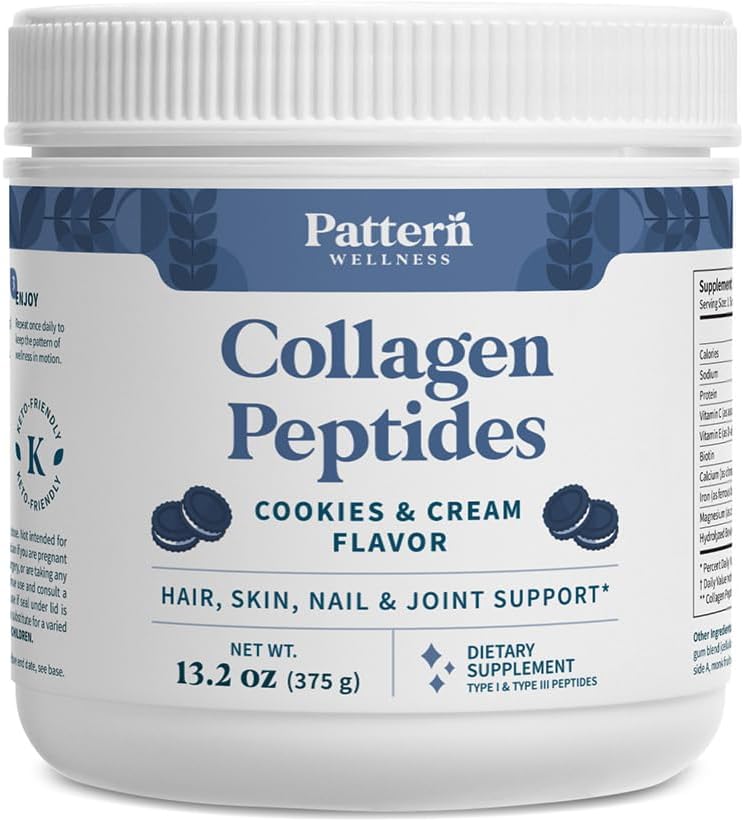 Model Wellness Colagen Peptides Powder (Tip I & III) - Hair, Nails, Skin & Joint Support - Grass Fed & Pasture-Raised - Hidrolyzed, Non-GMO, Dairy Free, & Keto-Friendly - Cookies & Cream (13 Oz)