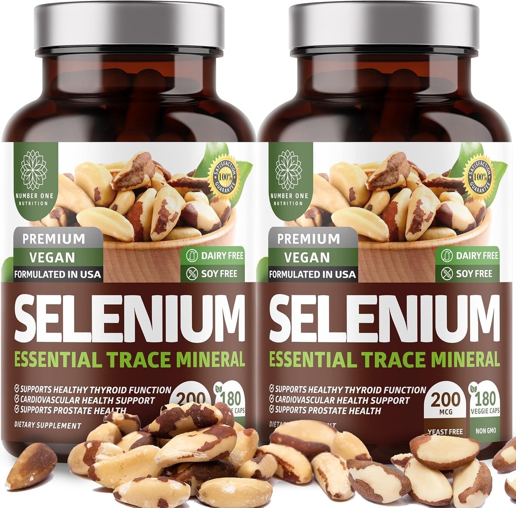 2-Pack N1N Premium Seleniu Pur [Max Absorbtion, 200MCG] pentru a sprijini imunitatea, inima și prostata Sănătate, 360 Veg Capace