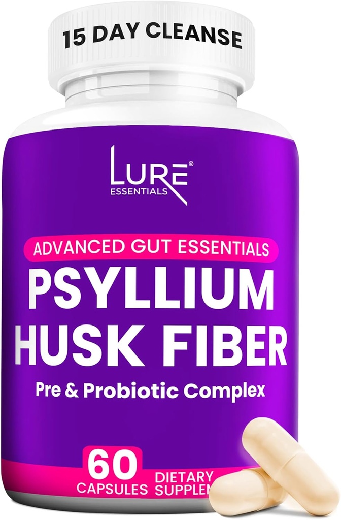 Lure Essentials Psyllium Husk Capsule pentru Colon Cleanse - Prebiotic și fibre probiotice