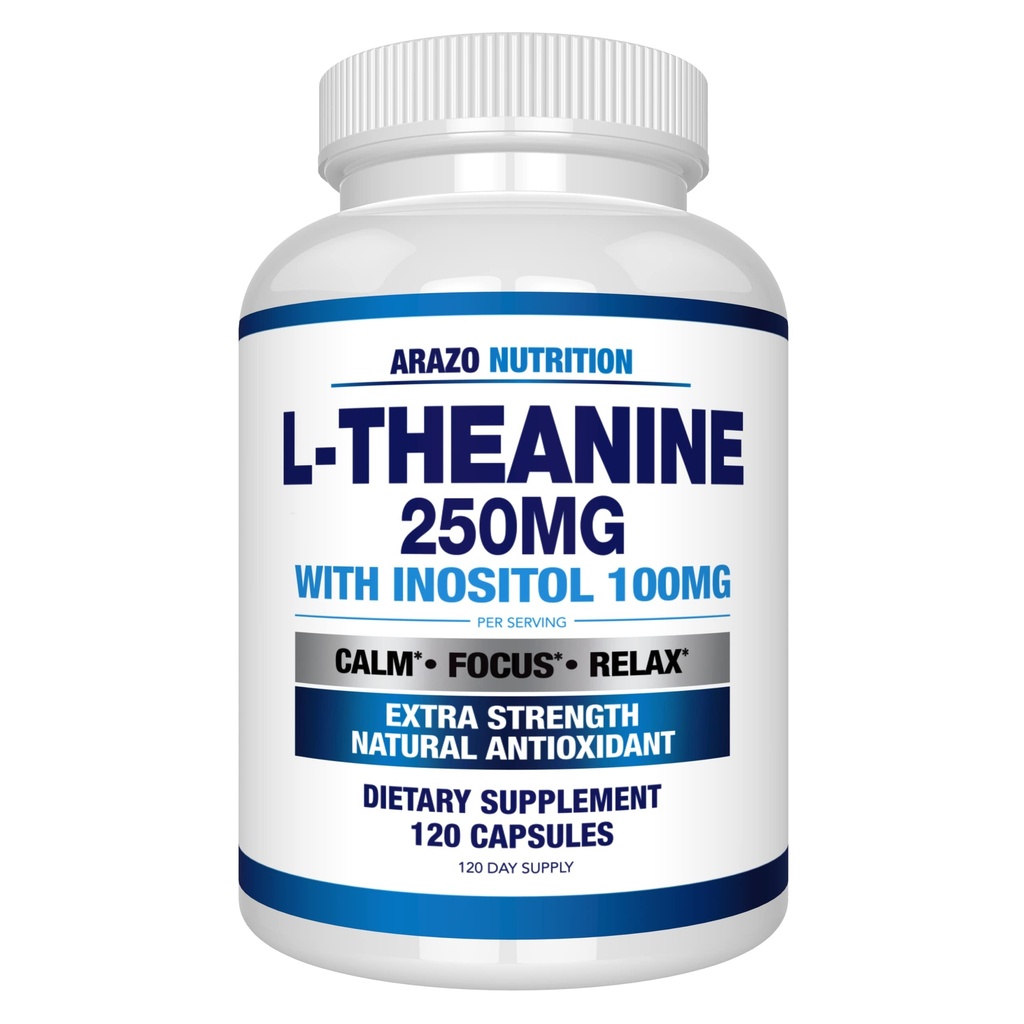 Arazo Nutrition L- Theanine 250 mg (Extra Concentraţie) cu Inositol 100 mg, 120 capsule Vegetarian