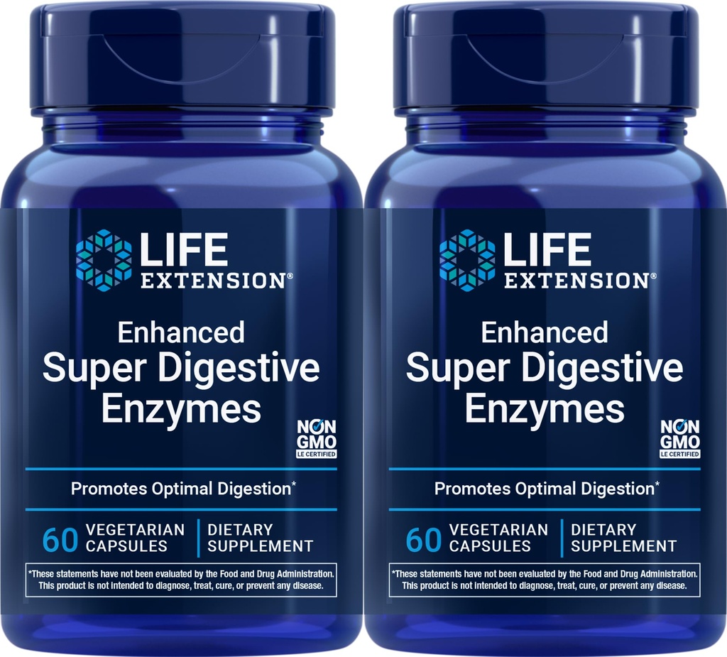 Extensie de viaţă Enzime Super Digestive îmbunătăţite, 60 Capsule vegetariene (Pachet de 2)