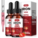 (2 ambalaj) Supliment de fier lichid pentru femei si barbati picaturi de fier Suplimente de fier pentru anemie cu Folat, vitamina C, B12 pentru Red Blood Cell suport-Strawberry, 4 Fl Oz