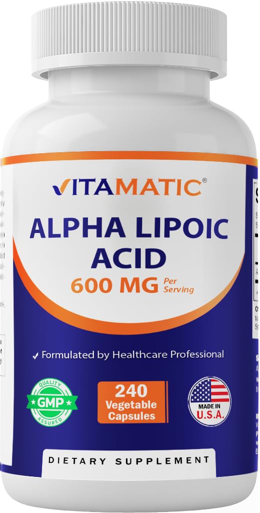 Vitamatic Alpha Acid lipoic (ALA) 600 mg Per Serving - 240 Capsule vegetale - 120 Servings - non-GMO & Gluten Free