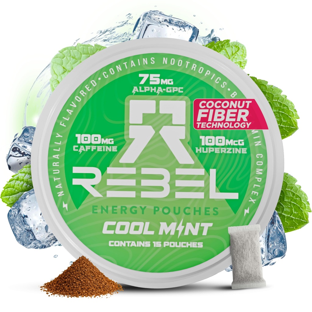 Nootrop Energy Cafeine Poches • 100 mg Cafeina • Alpha GPC • Huperzine A & Vitamine esentiale • Zahăr-Free • Tehnologie de nucă de cocos Fibră • aroma menta rece • 15 pungi per cutie (Pachet de 1)