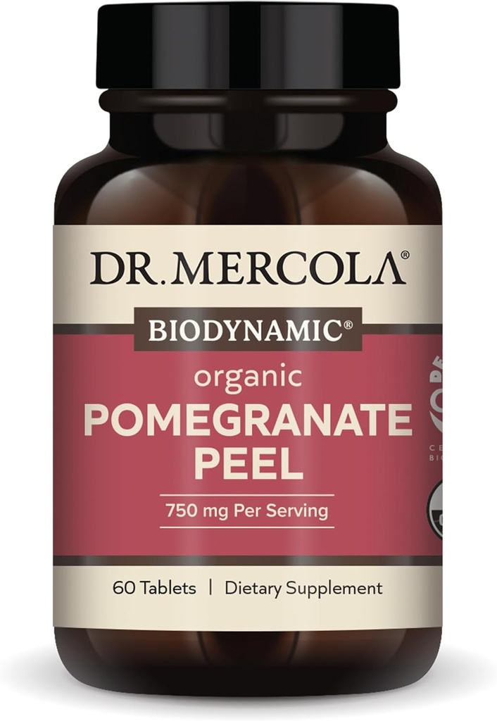 Dr. Mercola Biodinamic Peel rodii organice, 30 Serviri (60 comprimate), Sprijină Sănătate Mitocondrială*, Non OMG, Soy Free, Gluten Free, USDA Organic, Demeter Certified
