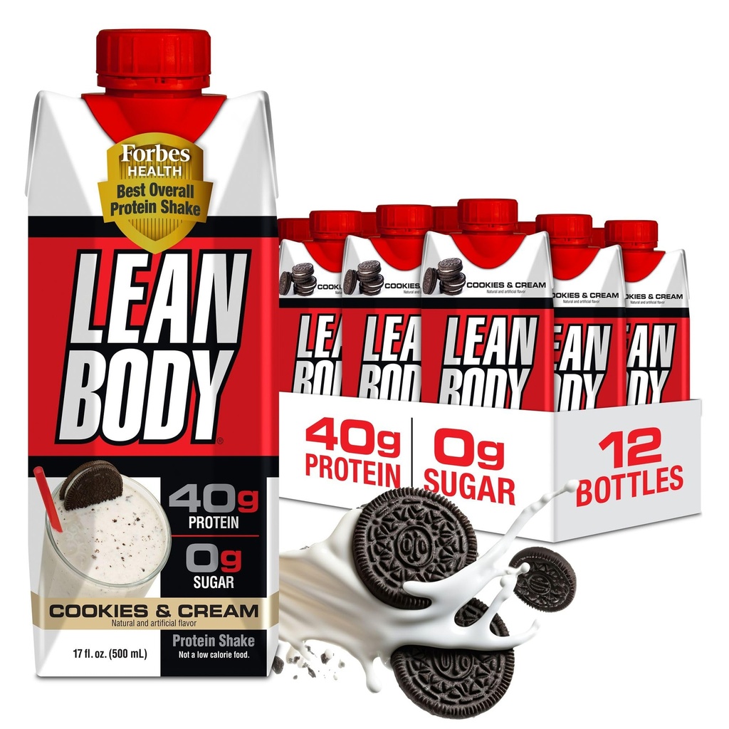 Lean Body Ready-to-Drink Cookies and Cream Proteine Shake, 40g Proteine, Whey Blend , 0 Zahăr, Gluten No, 22 Vitamine & Minerale, (Cost reciclabil & Lid - Pachet de 12) LABRADA , 17 Fl Oz (Pachet de 12)