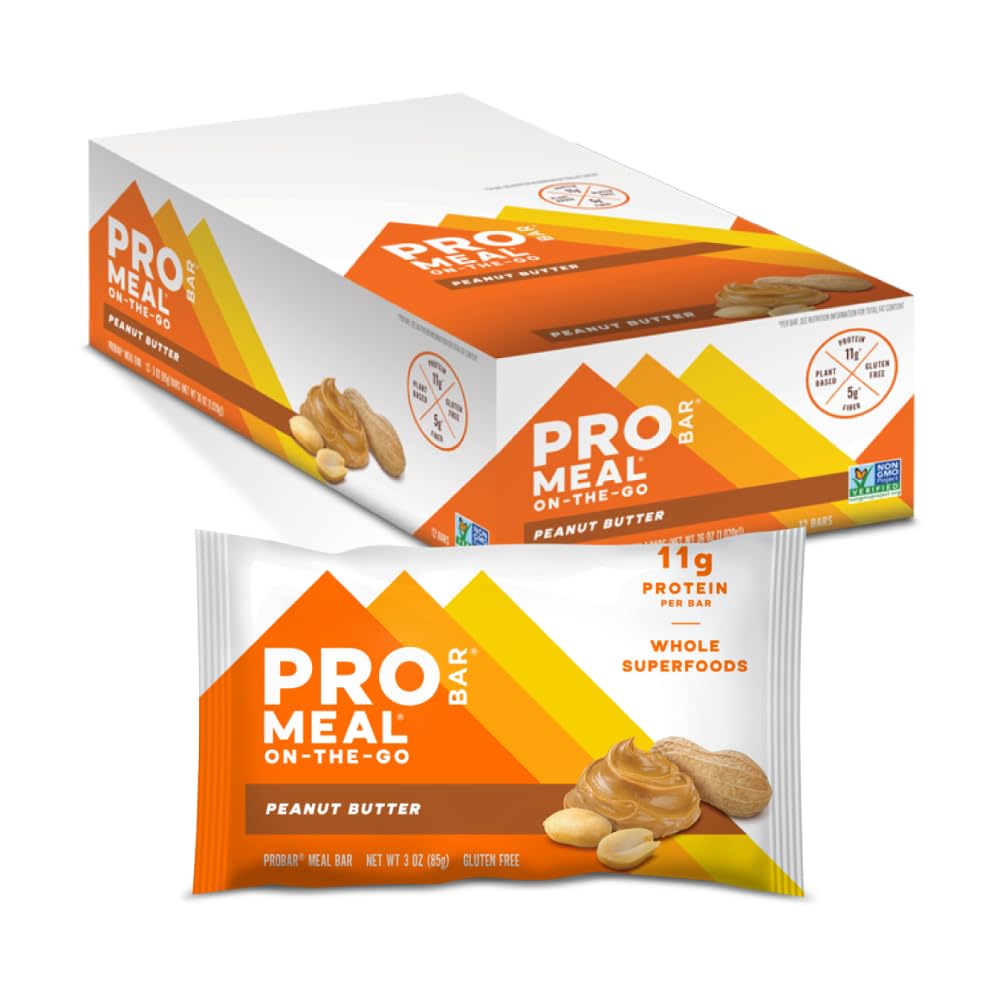 PROBAR - MEAL Bar, Peanut Butter, Non-GMO, Gluten-Free, Healthy, Plant-Based, Ingrediente alimentare integrale, Energie Naturală (12 Conte)