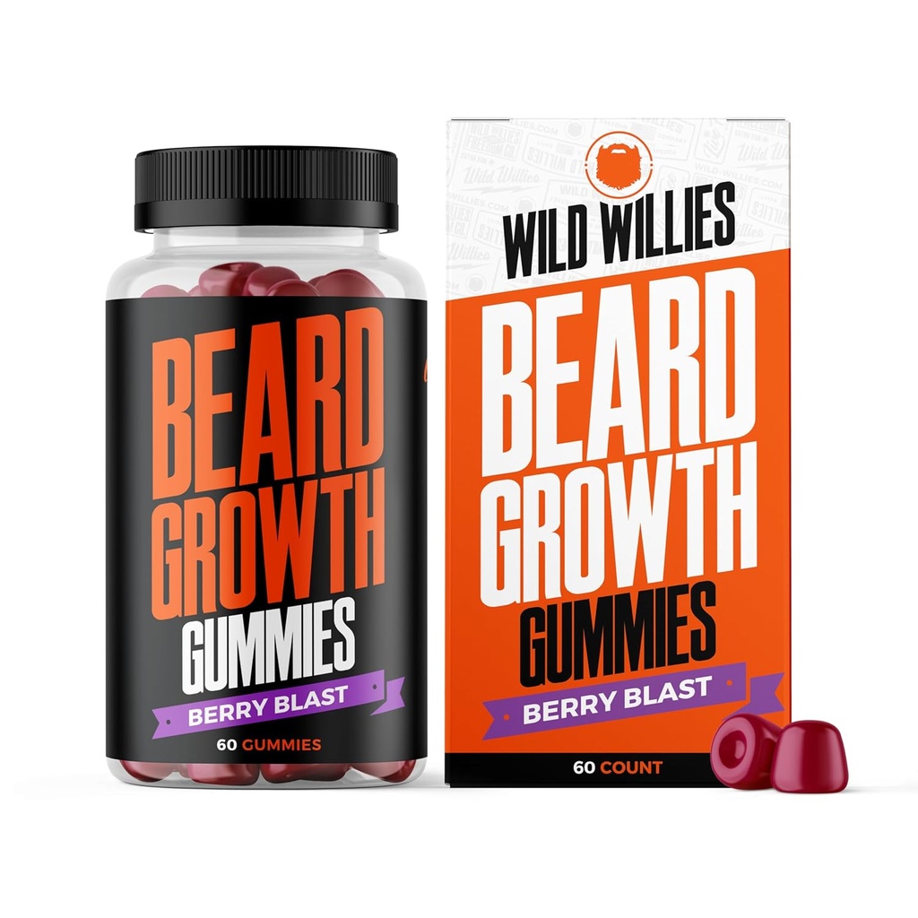 Gume Wild Willies barbă de creștere Supliment pentru bărbați - cu Biotin & 19 vitamine pentru parul mai puternic, mai gros facial - 60 gume