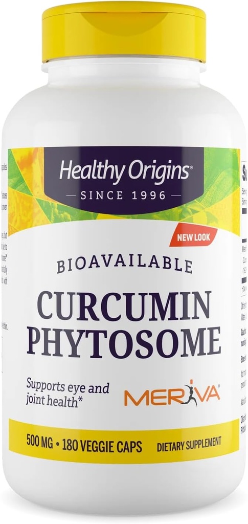 Origini sănătoase Curcumin Fitozom (Featuring Meriva SF) 500 mg, sprijină sănătatea în articulații și ochi, non-GMO, Vegan, 180 Veggie capsule