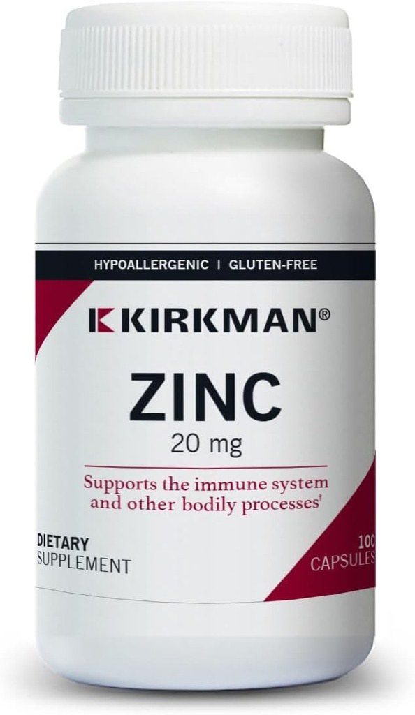 Kirkman - Zinc 20 mg - 100 capsule - Suport imunitar - Absorbţie ridicată - Hipoalergic